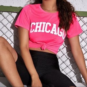 Chicago Neon Pink Letter Graphic Tee
